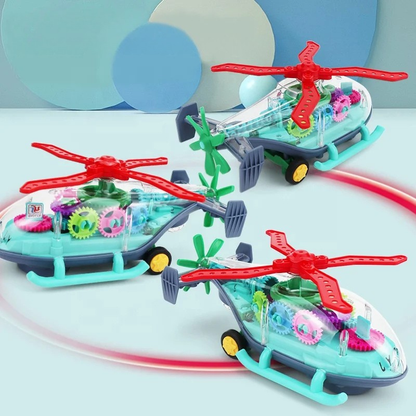 Baby Sensory Exploration Helicopter Toy with moving gears & lights for infants, promoting learning & development.