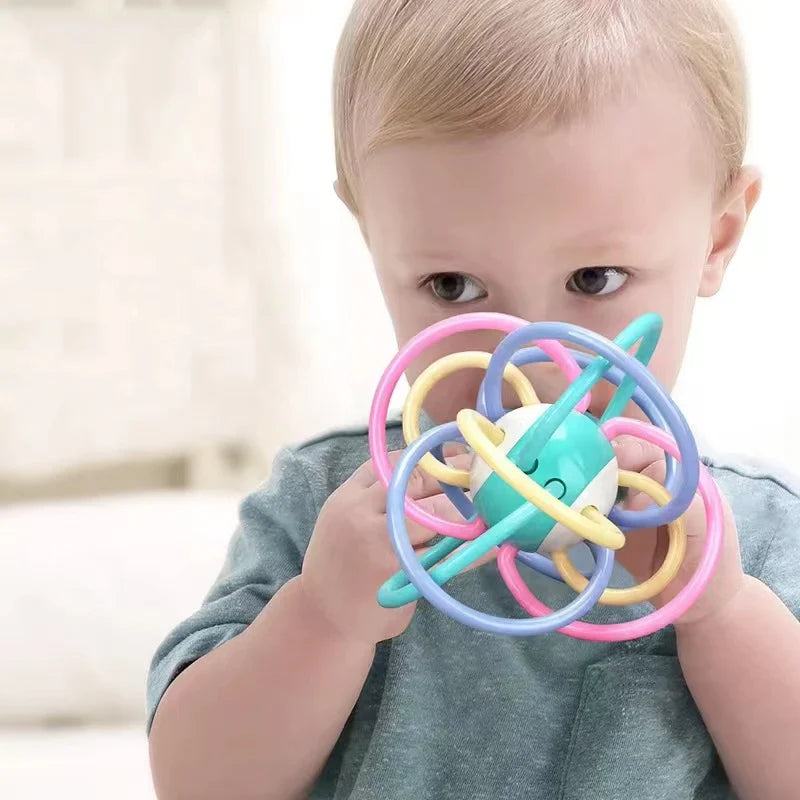 Baby Sensory Learning Ball Hand Rattle Toy for infants, colorful plastic cement clutching & teething.