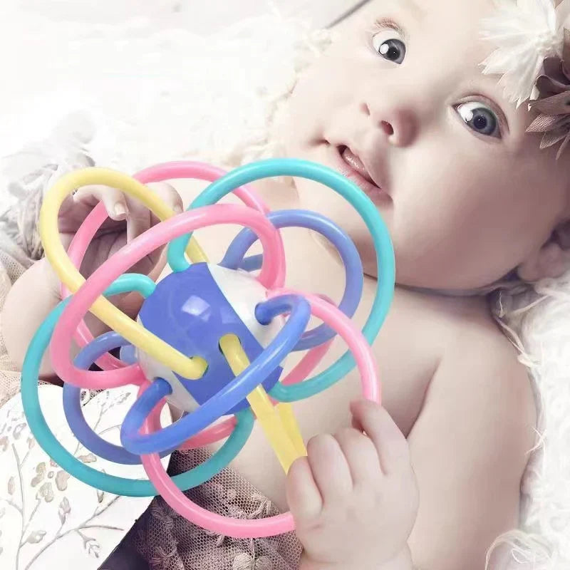 Newborn Baby Sensory Learning Ball Hand Rattle Toy, ergonomic design for grasping and developmental play.
