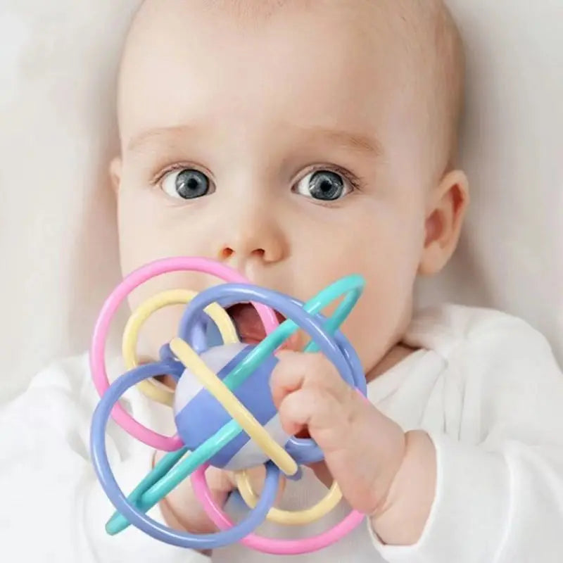 Baby Sensory Learning Ball Hand Rattle, a vibrant developmental toy for teething and sensory exploration.