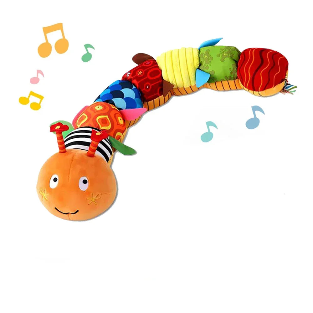 Baby sensory musical rattle plush toy, crinkle fabric, infant development, soft newborn gift.