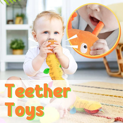 Plush baby activity toy with musical rattle, sensory features, perfect for infant development.