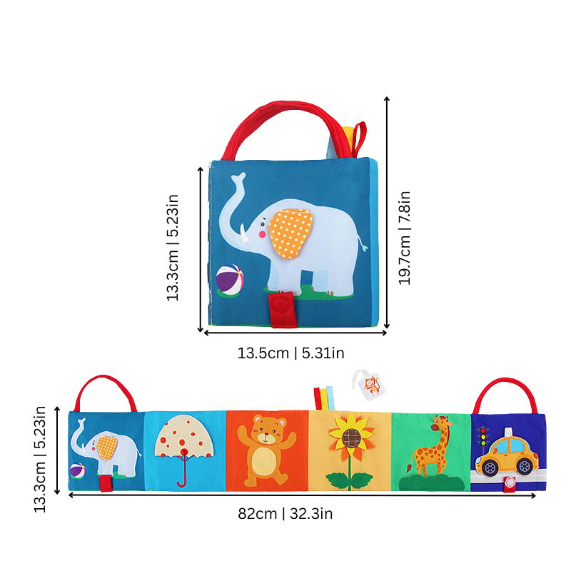 Infant fabric book for tummy time with high-contrast patterns & textures to stimulate newborn senses