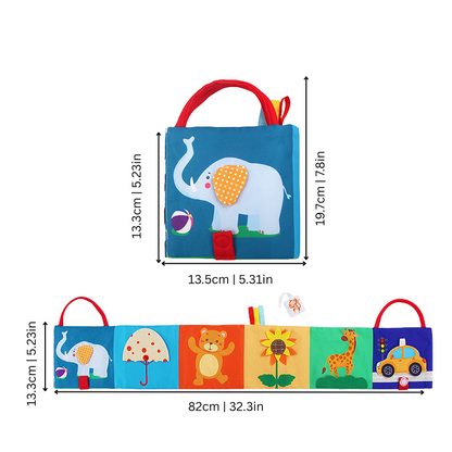 Infant fabric book for tummy time with high-contrast patterns & textures to stimulate newborn senses