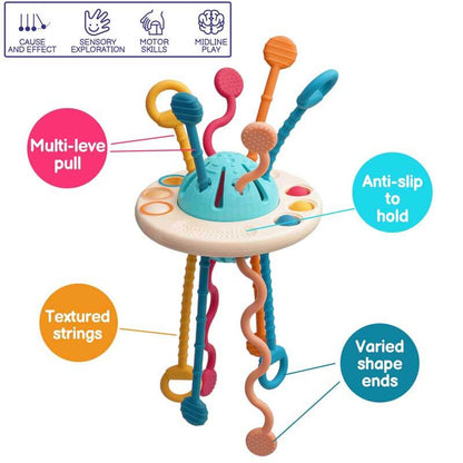Toddler sensory toy, educational pull string activity for developing fine motor skills