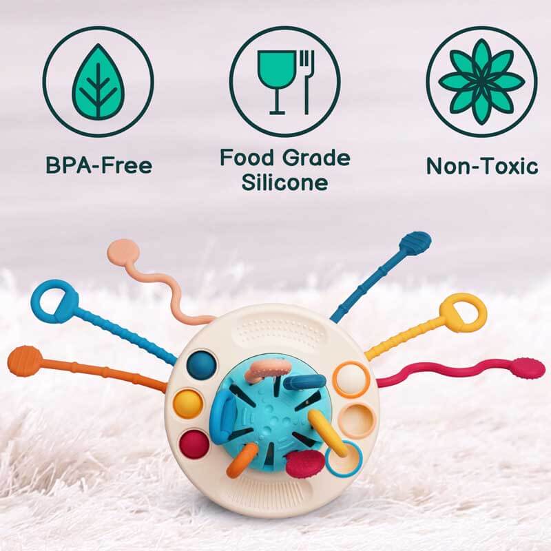 Colorful pull string toy for infants, enhancing sensory development & motor skills