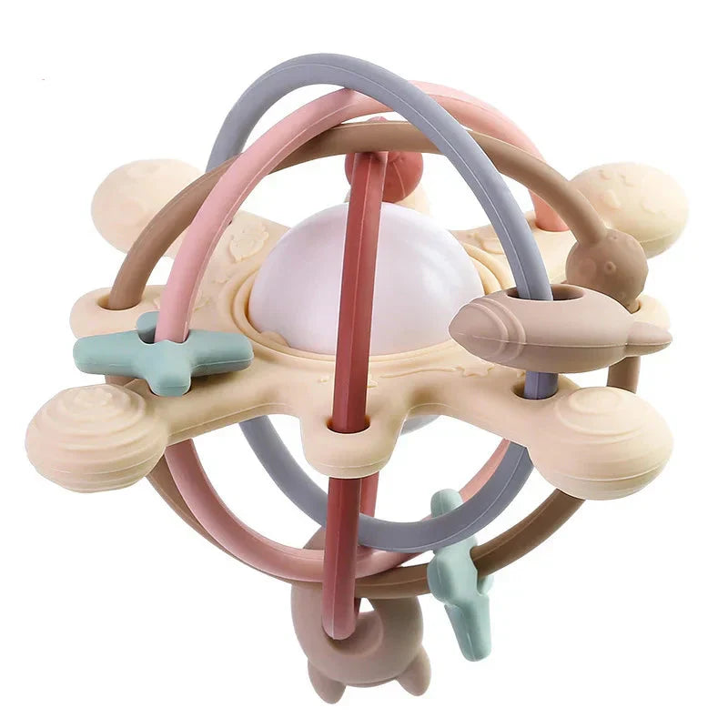 Baby sensory rattle ball teether, soft silicone, ideal for infants & teething relief, promotes motor skills