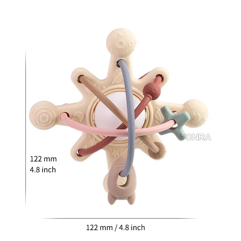 Baby sensory teether rattle, flexible silicone loops, perfect for chewing and infant teething comfort