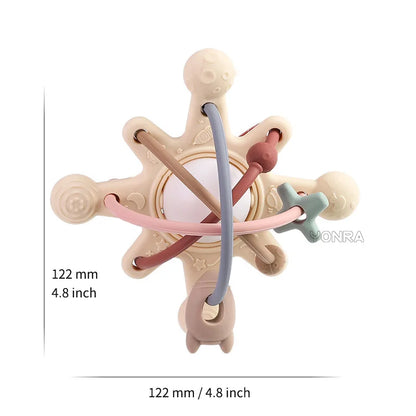 Baby sensory teether rattle, flexible silicone loops, perfect for chewing and infant teething comfort