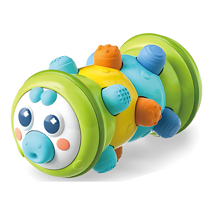 Durable plastic caterpillar toy, ideal for infant development and fine motor skill enhancement.
