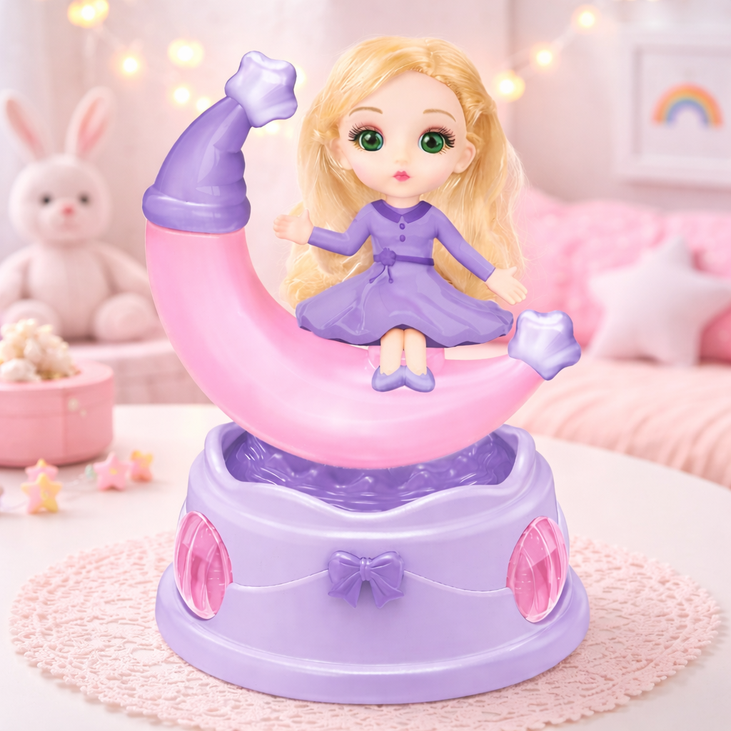 Baby Sensory Rotating Princess Doll Toy for infants and toddlers with music and lights, aids developmental playtime