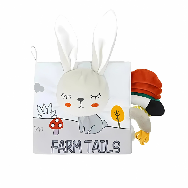 Infant development soft activity book, featuring interactive elements and high contrast images
