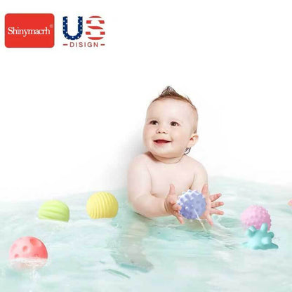 Close-up of a textured sensory ball with soft grip for baby's early learning & development