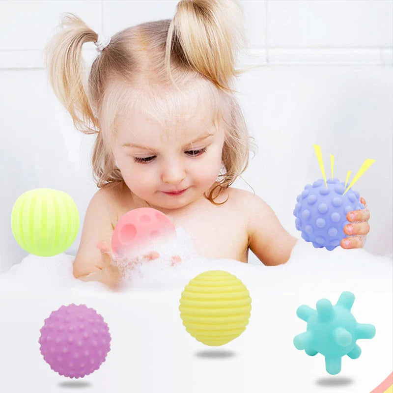 Baby sensory soft rubber grip ball toy for bathtime, textured infant developmental toy