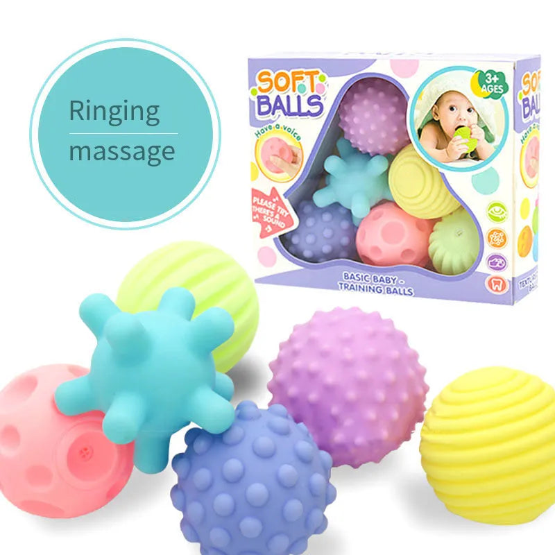 Close-up of a colorful baby bath toy, soft rubber grip ball for sensory play