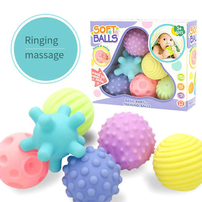 Close-up of a colorful baby bath toy, soft rubber grip ball for sensory play