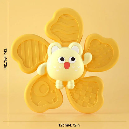 Colorful baby bath toys with suction cups, sensory spinners for infant and toddler educational play.