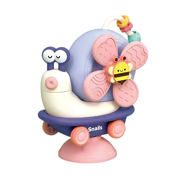 Infant sensory spinner toy with suction cup, promotes motor skills & engaging activity.