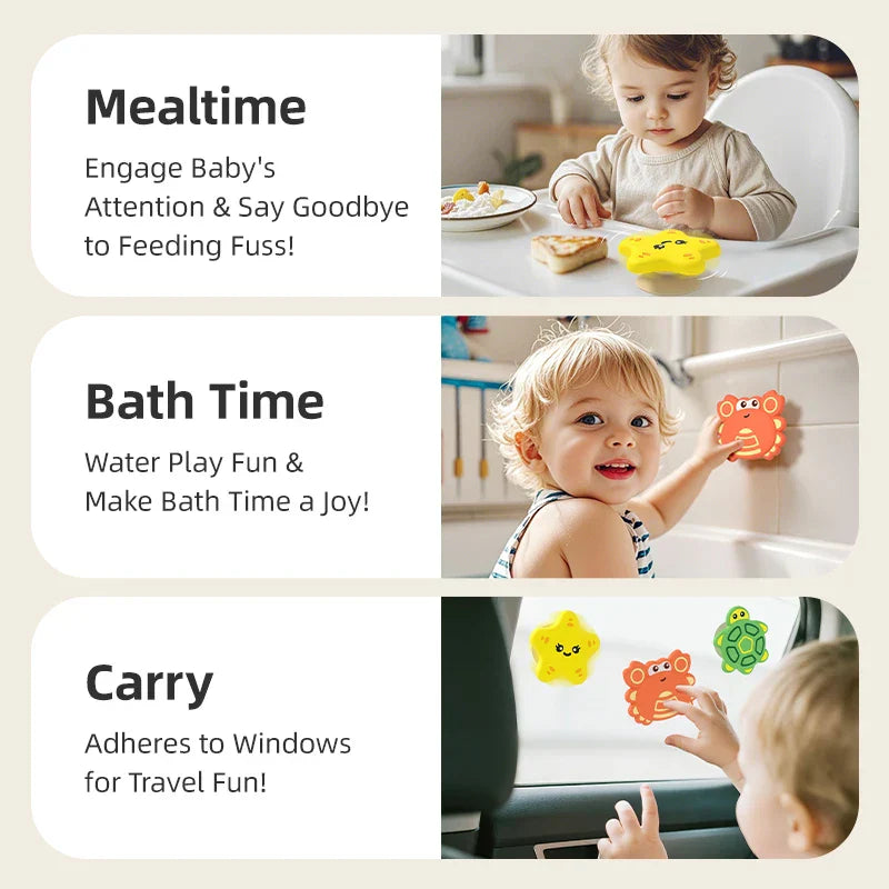 Toddler playing with a portable sensory suction spinner, enhancing fine motor skills