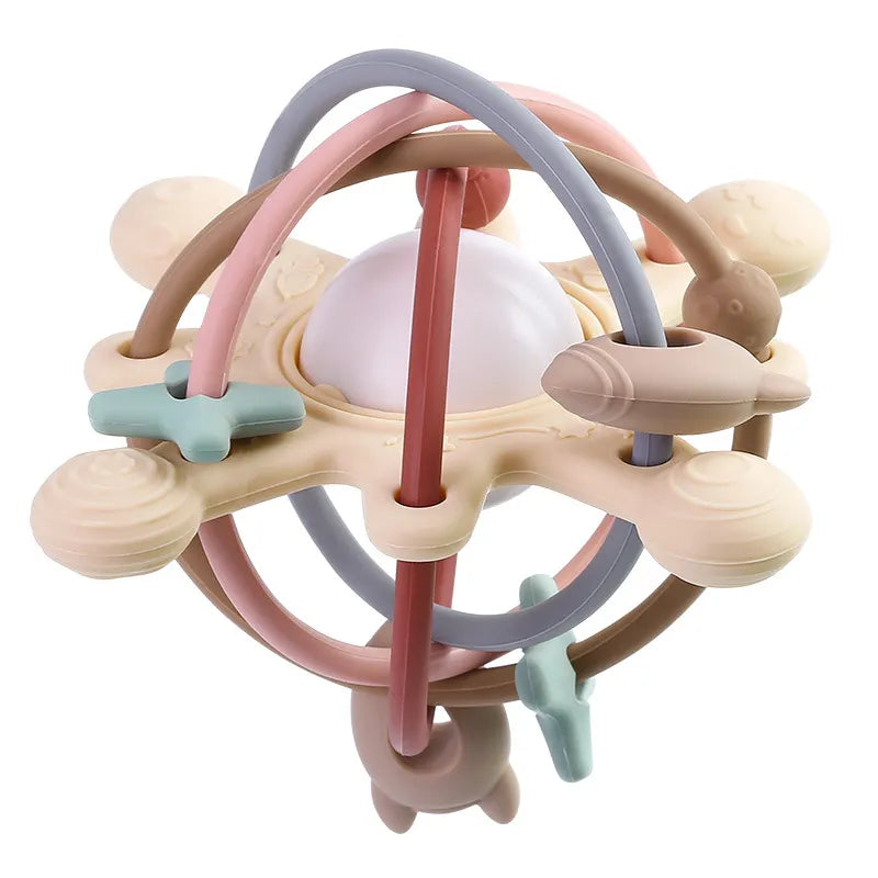 Baby Sensory Teether Ball Toy with Rattle for infant gum relief and developmental play