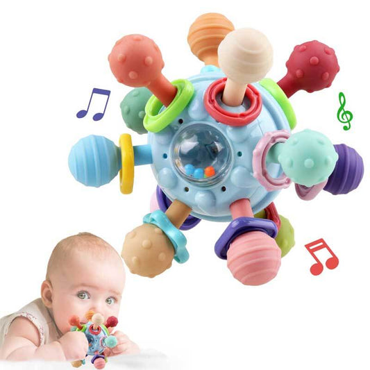 Baby sensory teething rattle toy multi-textured silicone & wood with storage box infant newborn gift