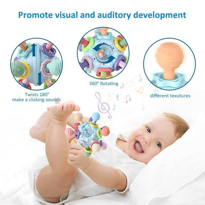 Montessori baby toy: silicone teether rattle with wooden elements, perfect newborn gift in storage box