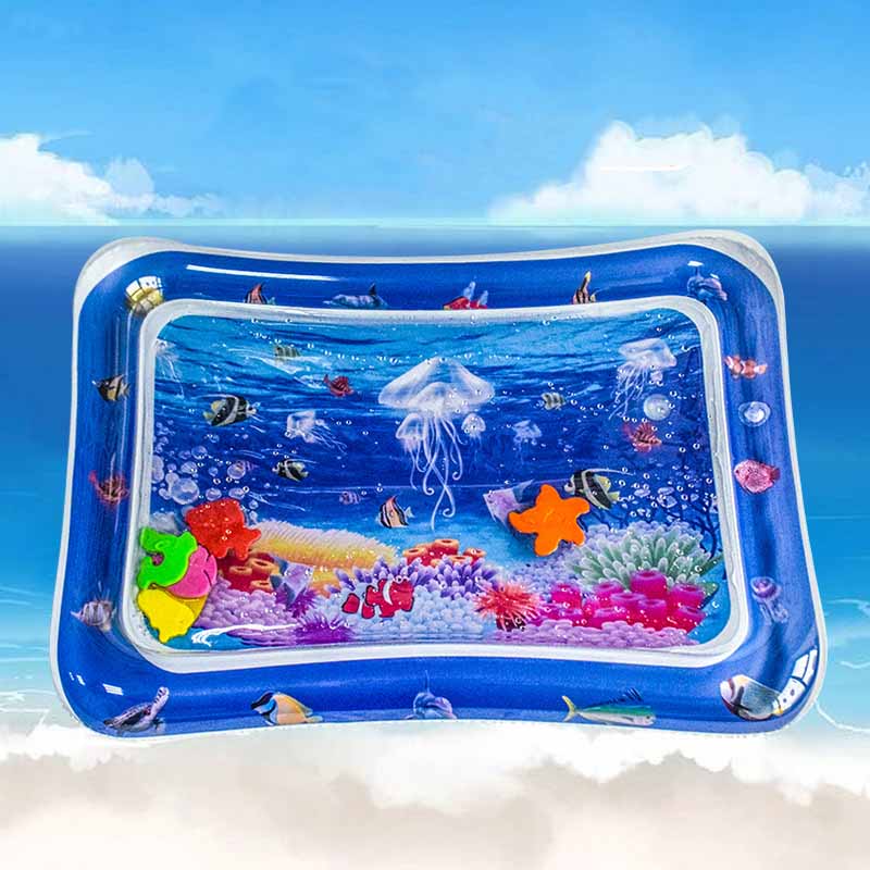Water play mat for baby tummy time, featuring a cheerful aquatic design and safe, non-toxic materials