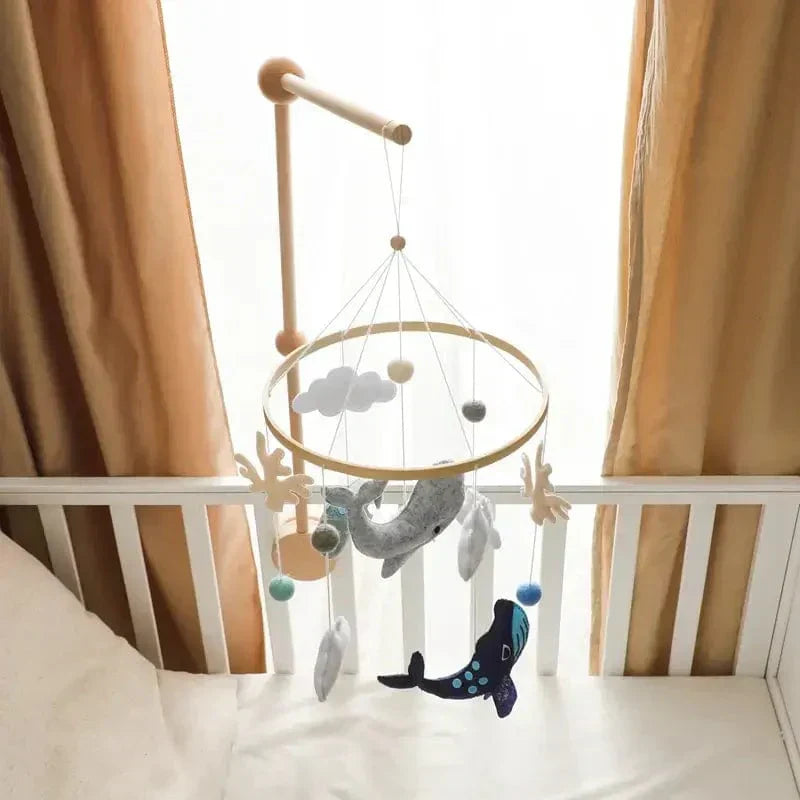 Baby Sensory Wooden Mobile, a delightful crib mobile featuring wooden birds and stars for infant sensory play, baby gift
