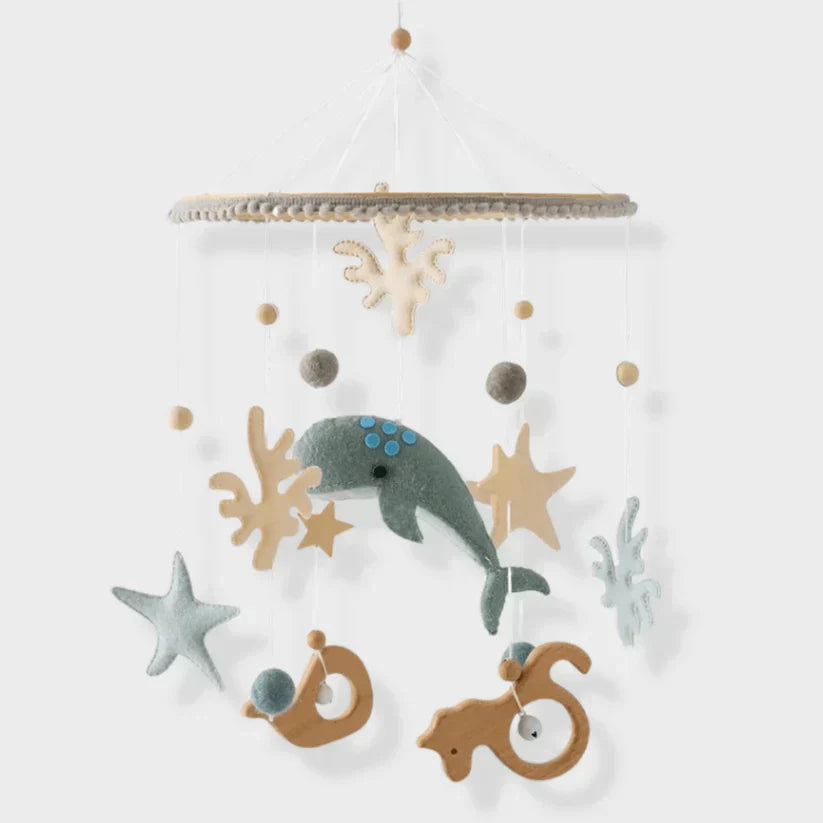 Organic Baby Sensory Wooden Mobile, a charming addition for cribs encouraging visual development, wooden toy
