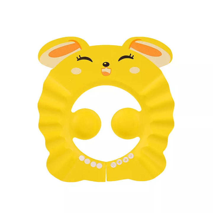 Baby bathing shampoo shield with ear protection. Animal pattern for a happy, tear-free bath.