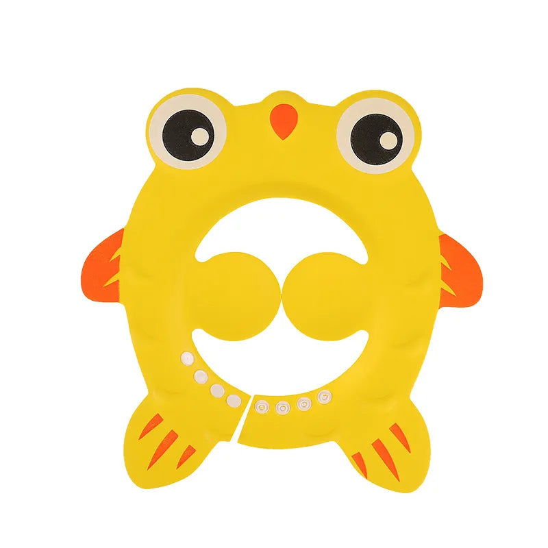 Tear-free baby shampoo cap with ear flaps. Animal pattern design for toddlers' comfortable bathing.