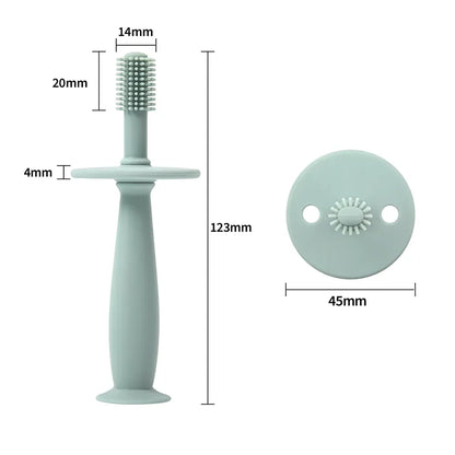 Gentle silicone baby toothbrush 360, designed for sensitive infant gums and teeth