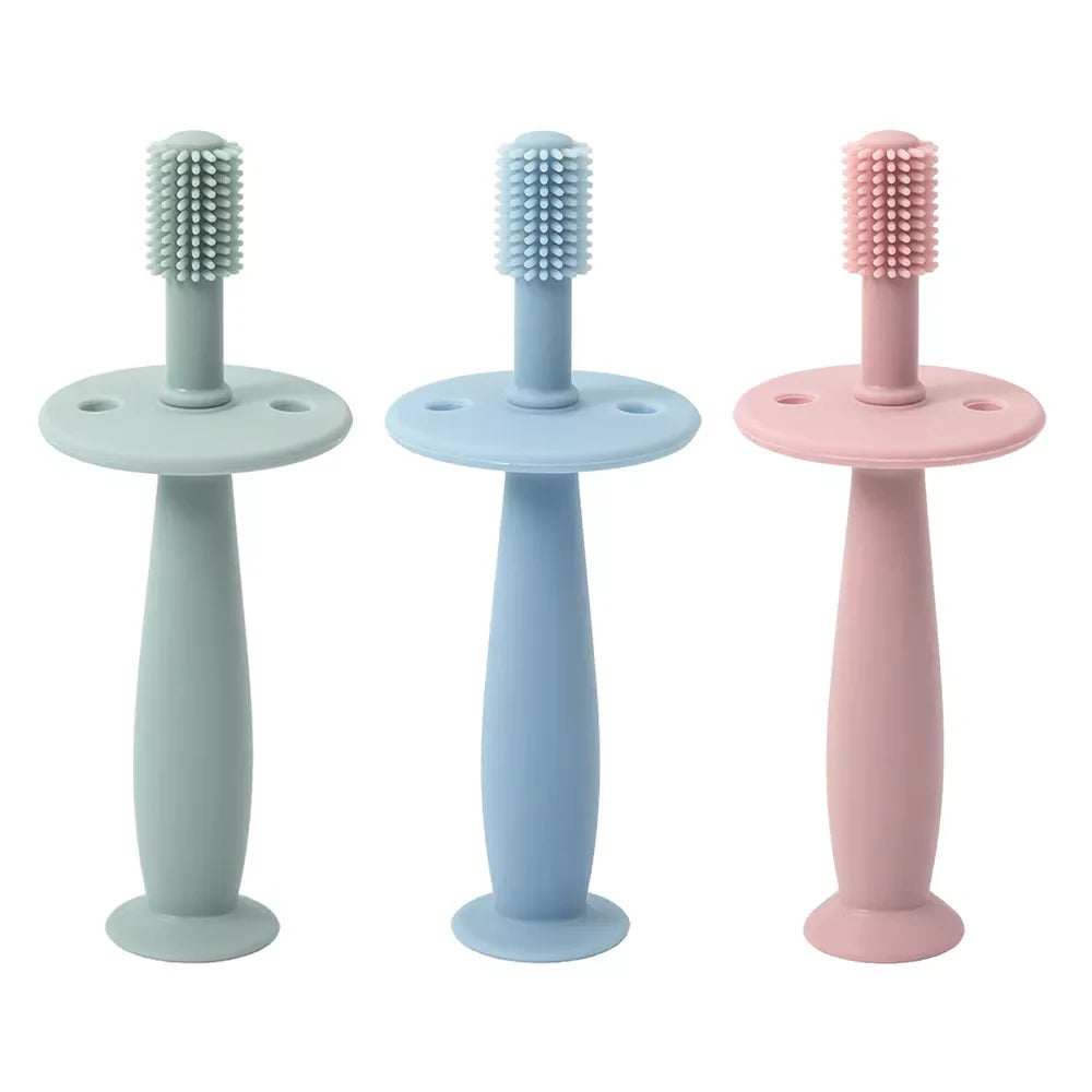 Baby's first toothbrush, 360-degree silicone design for effective oral hygiene