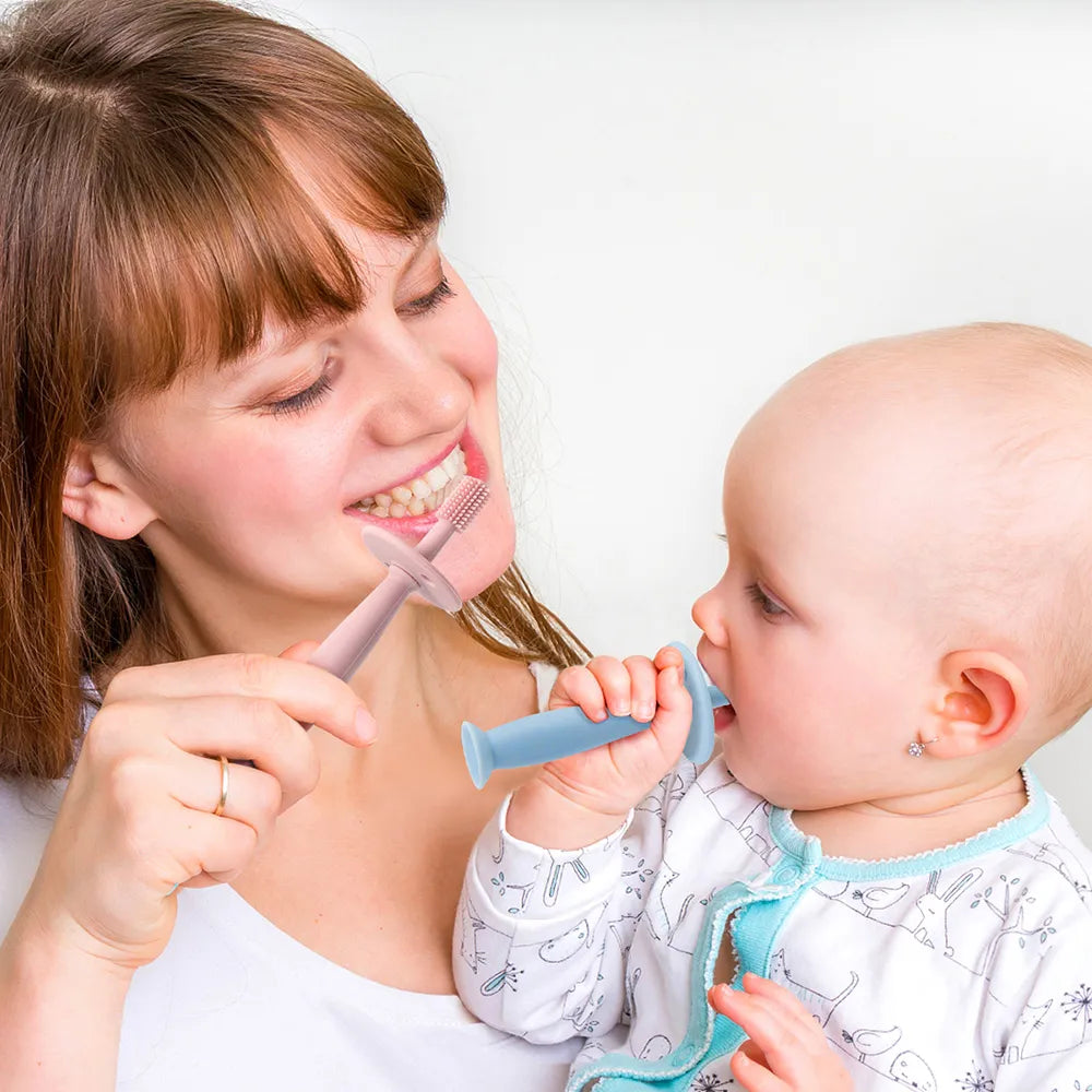 Ergonomic 360-degree silicone baby toothbrush, easy for little hands to hold