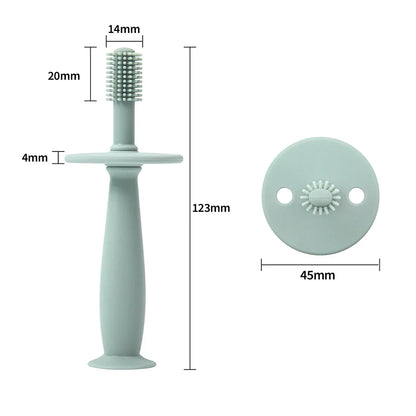 Infant silicone toothbrush 360-degree design, gentle on baby gums, toddler dental care