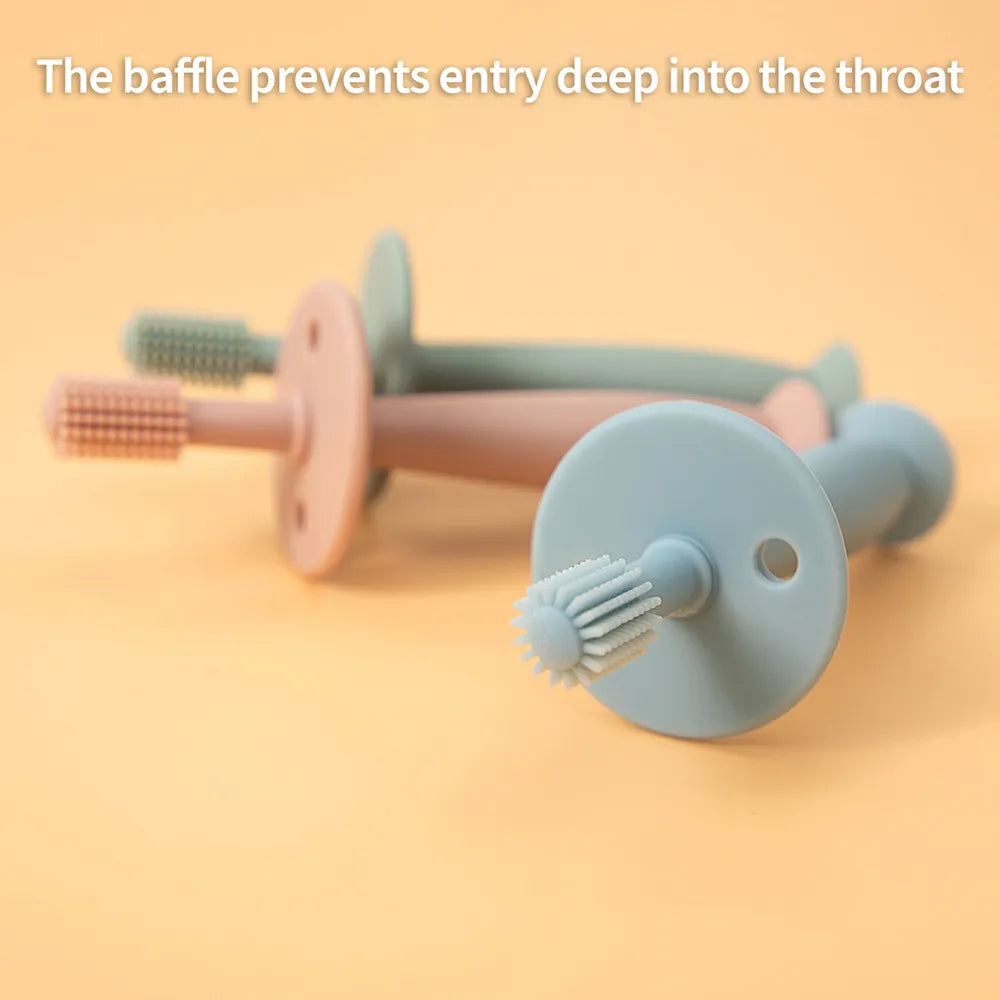 Durable silicone baby toothbrush 360-degree, designed for daily use by infants