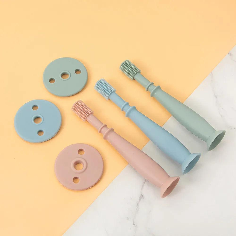 Complete oral care with 360-degree silicone training toothbrush for babies