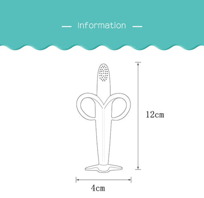 Silicone banana chew toy & teether toothbrush for infants. Relieves teething discomfort.