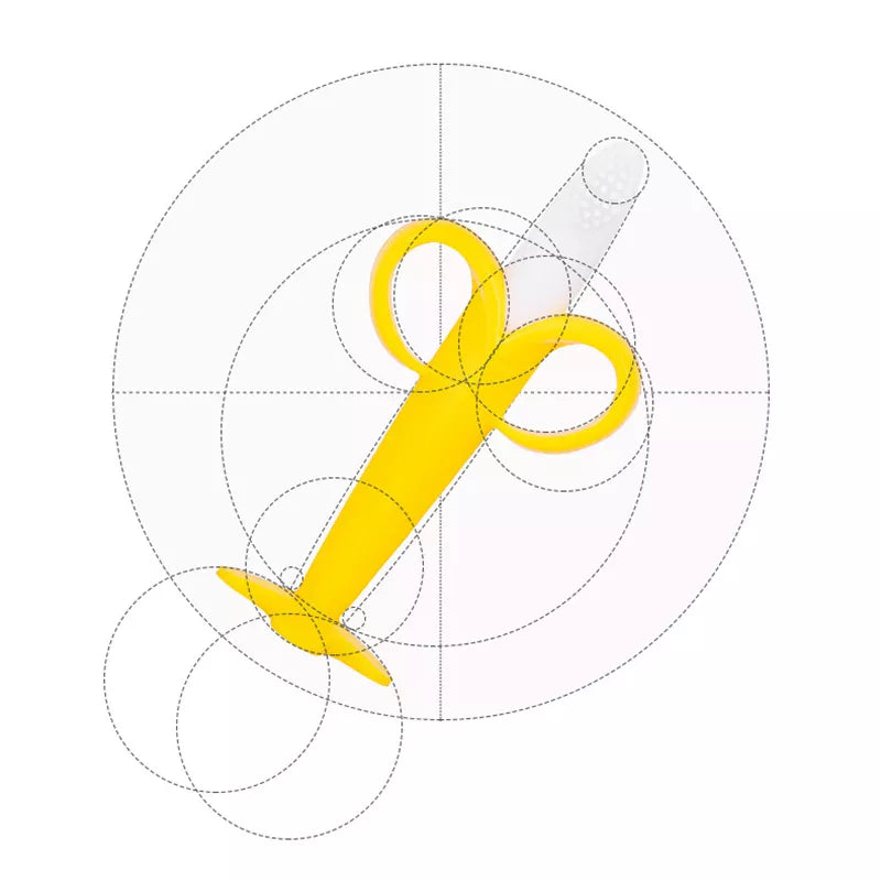 Safe & effective silicone banana teether toothbrush for baby oral hygiene & gum relief.