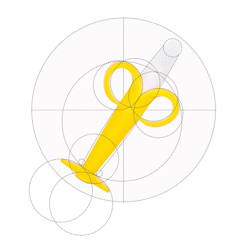 Toddler silicone banana toothbrush teether, perfect for gum massage & early dental hygiene.