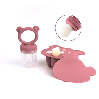 Baby silicone bear feeder & freezer tray, pink, BPA-free, for purees & snacks
