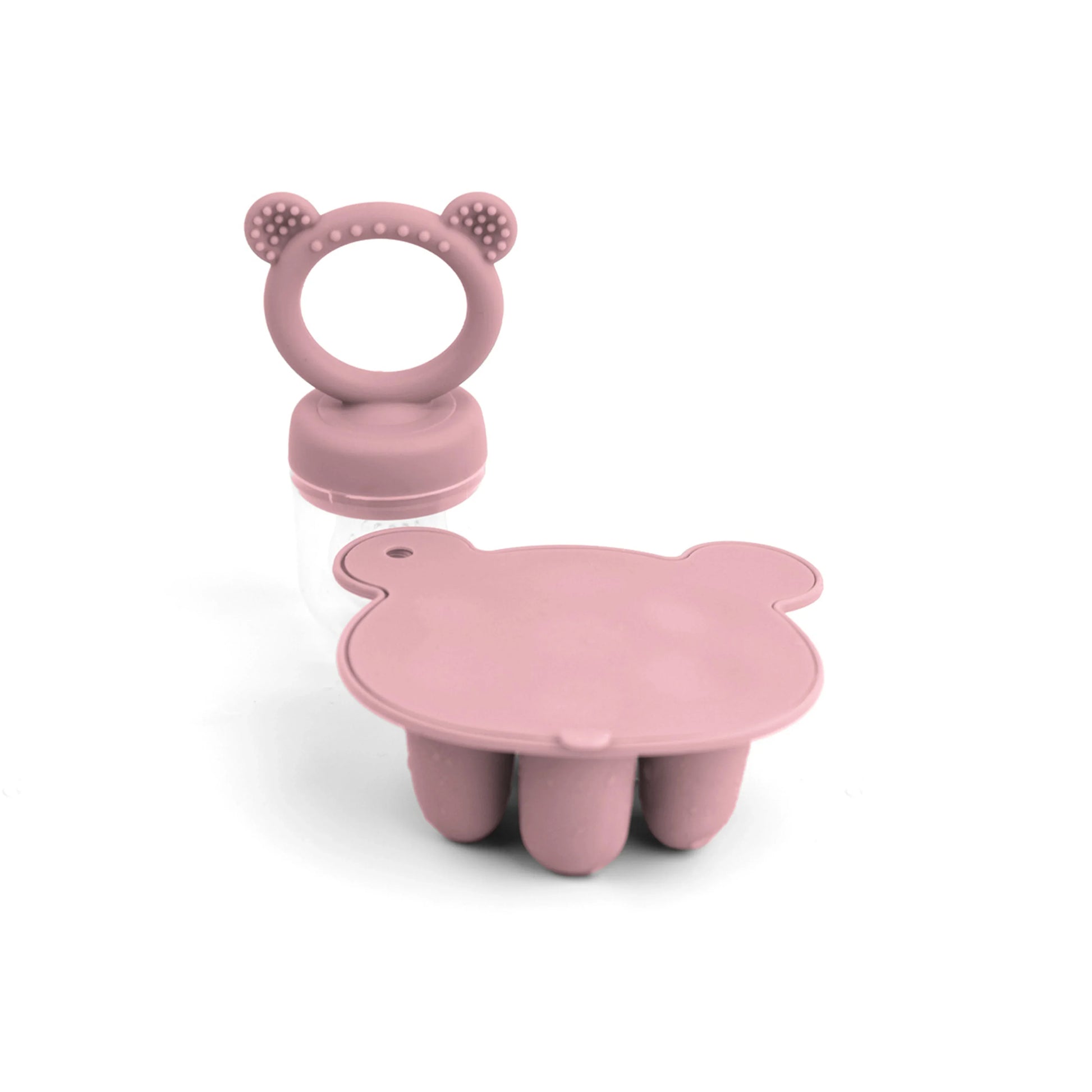 Close-up of bear-shaped compartments in a silicone baby food freezer tray, durable