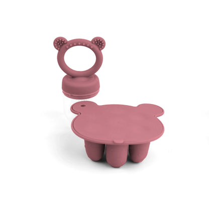 Silicone bear freezer tray in pink, designed for freezing and serving baby purees