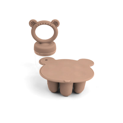 Bear-themed silicone freezer tray for baby food, comes with a clear protective lid