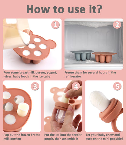 Easy release silicone bear food storage tray for baby, freezer-safe and dishwasher-safe