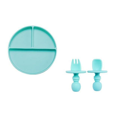 BPA-free silicone divided plate set in grey, perfect for baby feeding and weaning stages