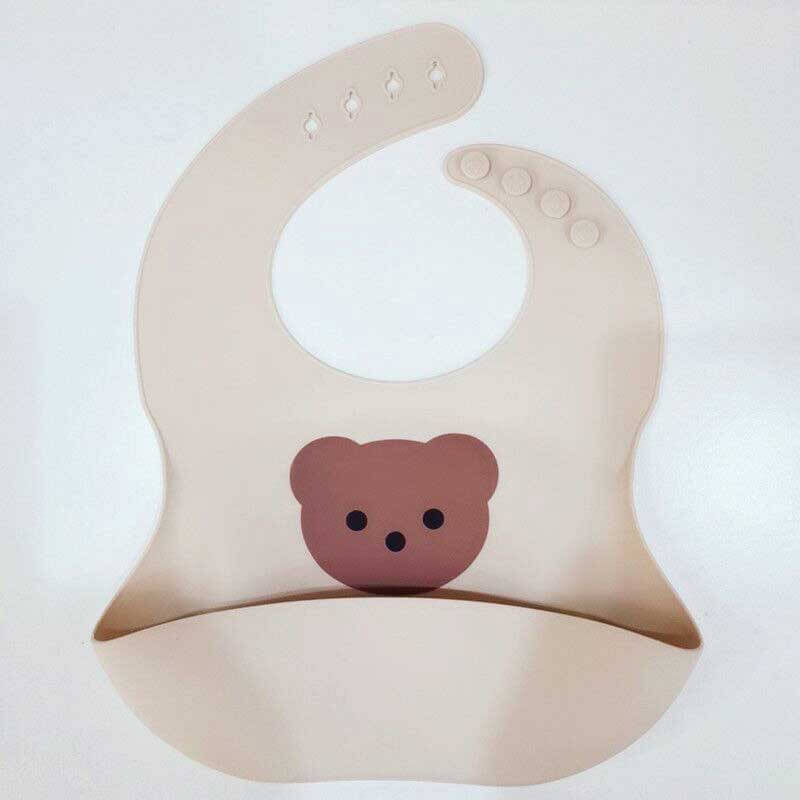 Collection of colorful baby silicone bibs, highlighting the food catcher and adjustable neckband features