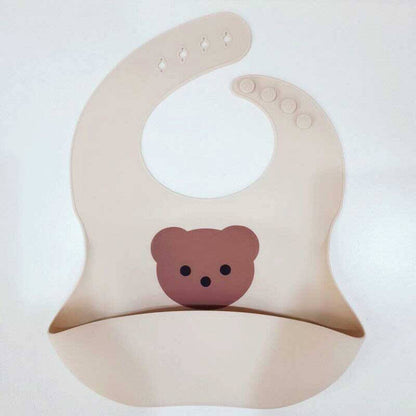 Collection of colorful baby silicone bibs, highlighting the food catcher and adjustable neckband features