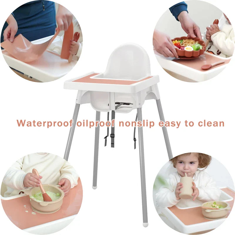 Easy-to-wash silicone feeding mat for high chairs, dishwasher safe