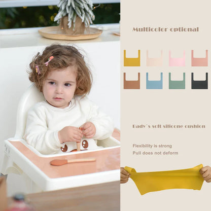 Compact silicone baby placemat, fits small high chair trays